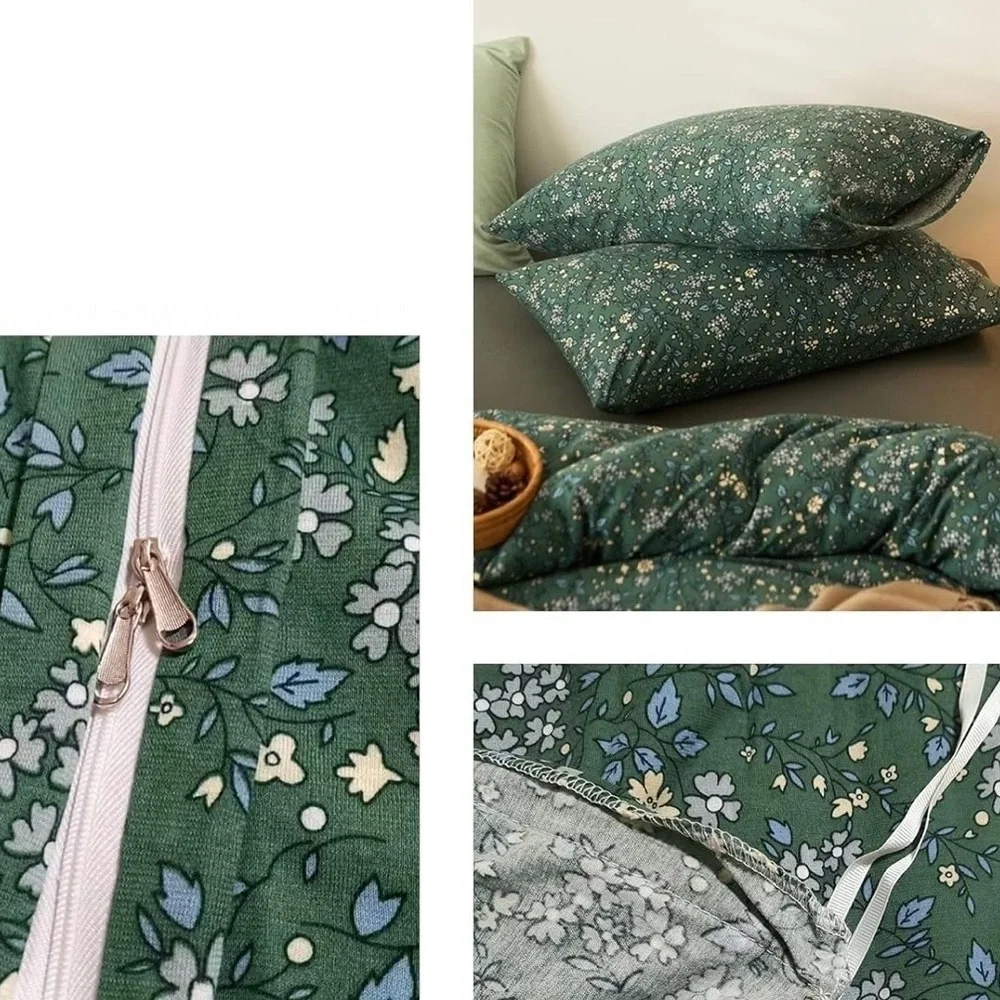 NEW Anthro Green Vintage Style Cotton Queen King Cotton Bedding Duvet & Sham Set